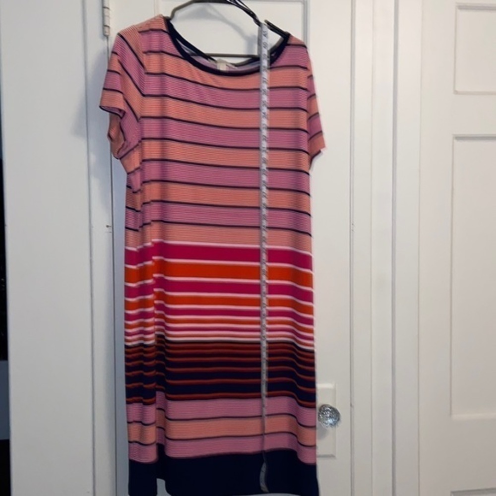 Michael Kors Stripes Dress Orange Black Pink Short Sleeve Stretch Knit 2x